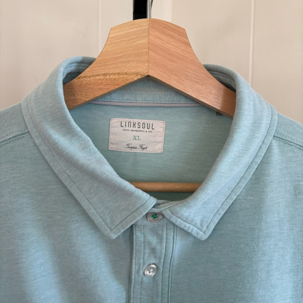 Linksoul Tempus Fugit Blue Green Stripe S/S Golf Stretch Polo Shirt Mens XL